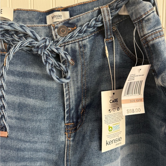 Kensie The Carla High Waist Wide Leg Jeans Size 12 with Braided Belt - Picture 2 of 8